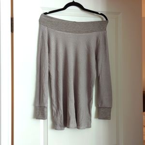 Mina Lisa gray off the shoulder waffle long sleeve dress